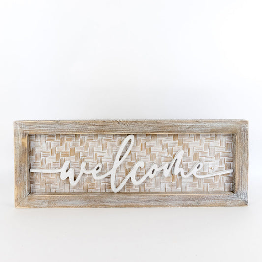 Welcome Bamboo Wood Frame Sign