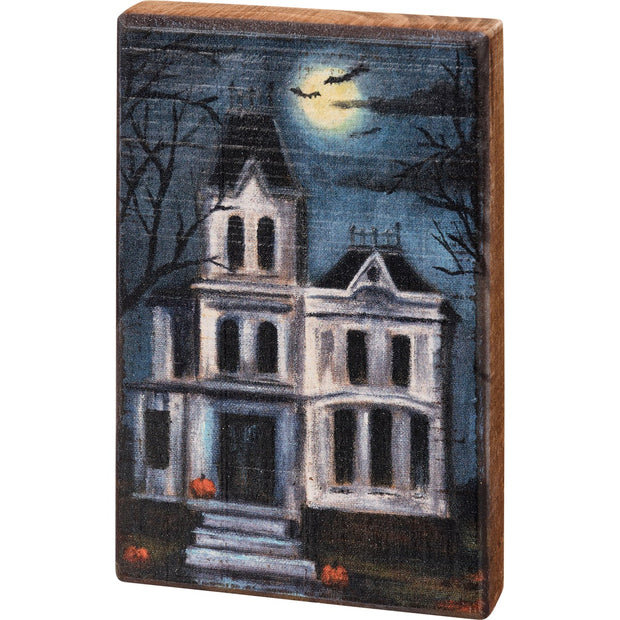 Wooden Haunted House Block Sign