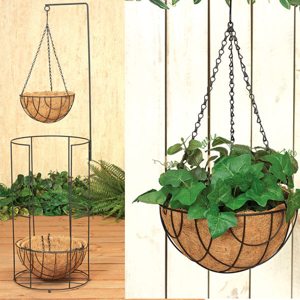 Black Wire Hanging Basket with Coco Mat Liner
