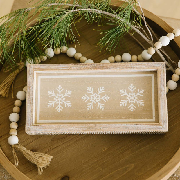 Wooden Double Sided Triple Snowflake & Holly Tabletop Deco