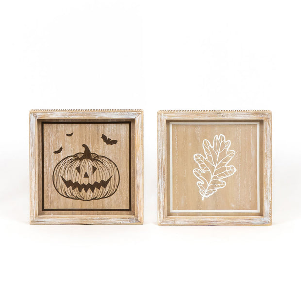 Double Sided Jack-o-Lantern & Fall Leaves Sign