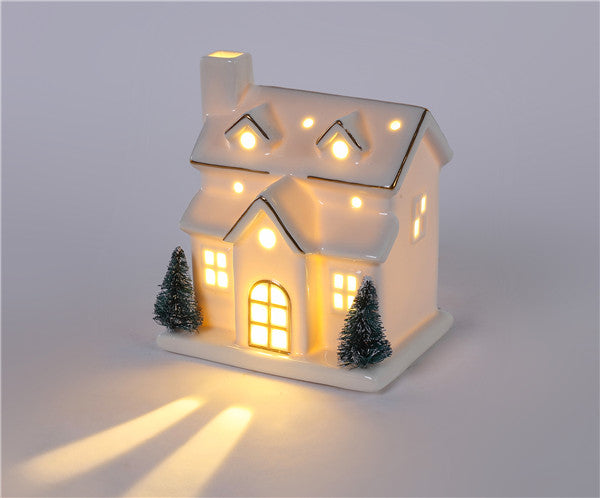 White Ceramic Light-Up House