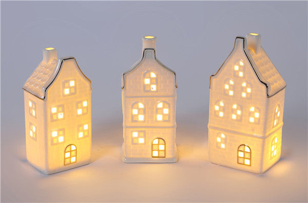 White Ceramic Light Up Village Houses | Pick Your Size
