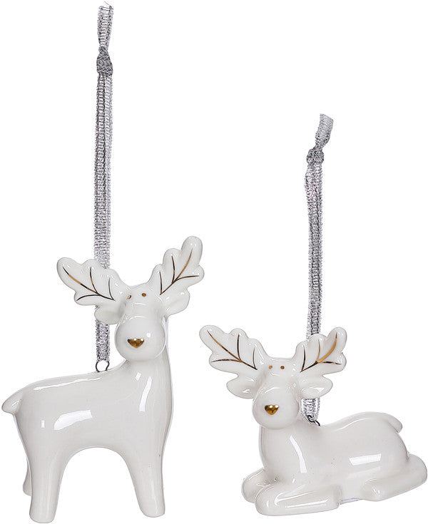 Ceramic White Moose Ornaments with Gold Accent | Pick Your Style