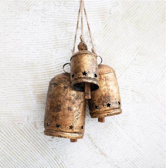 Metal Bell on Jute Rope with Star Cut-Outs | Pick Your Size