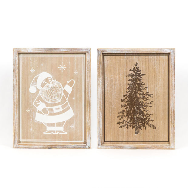 Wood Framed Double Sided Tree & Santa Wall Decor