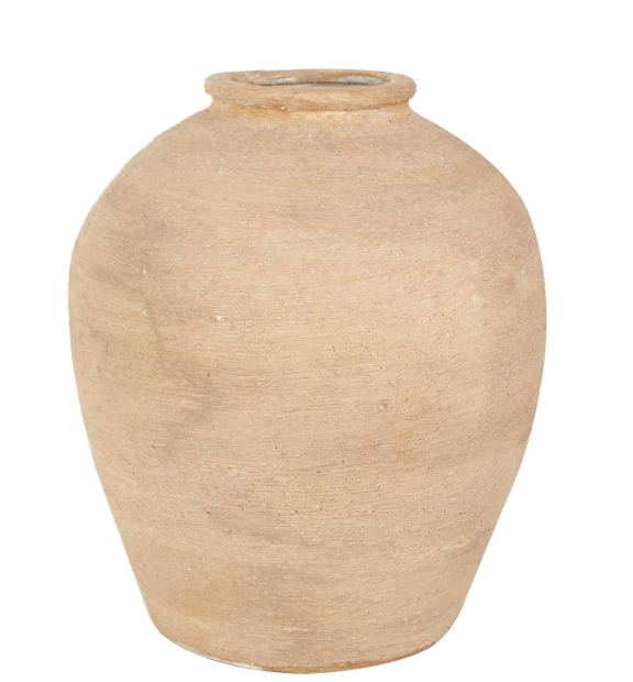 Wide Beige Porcelain Textured Vase