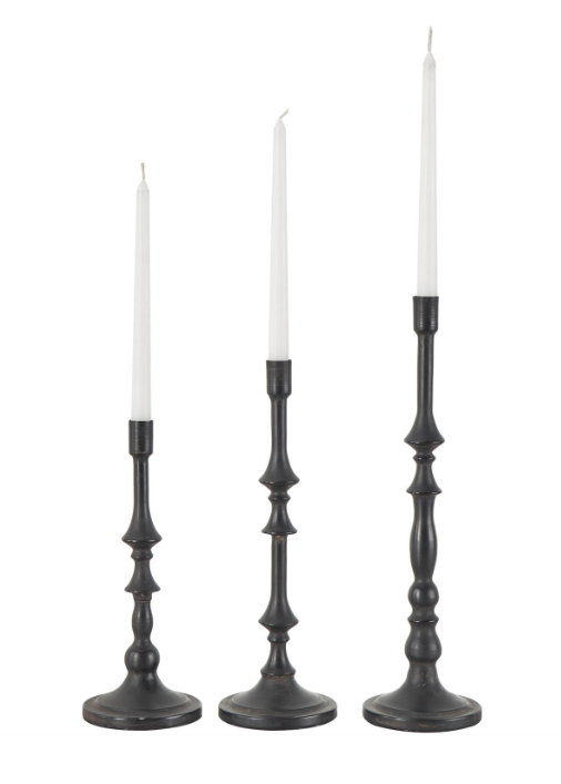 Black Metal Turned Style Tapered Candle Holder