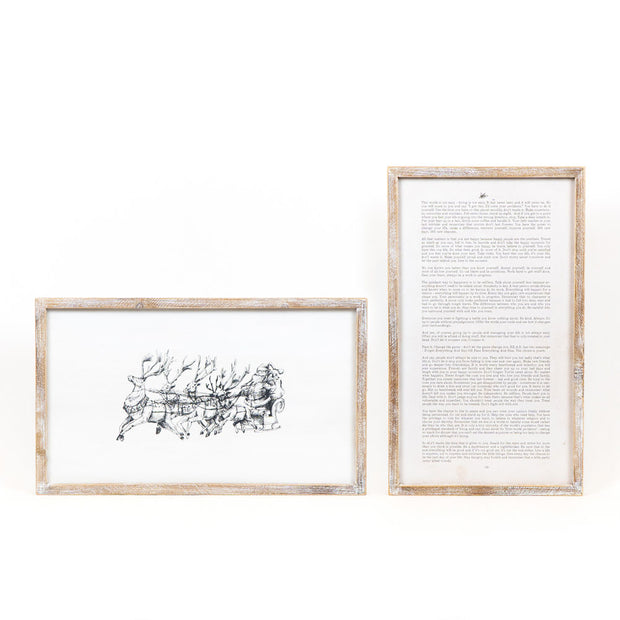 Wooden Double Sided Wall Decor w/ Santa Sleigh & Inspirational Wording