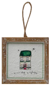Square Wood Framed Ornaments w/ Holiday Sayings | Pick your Style