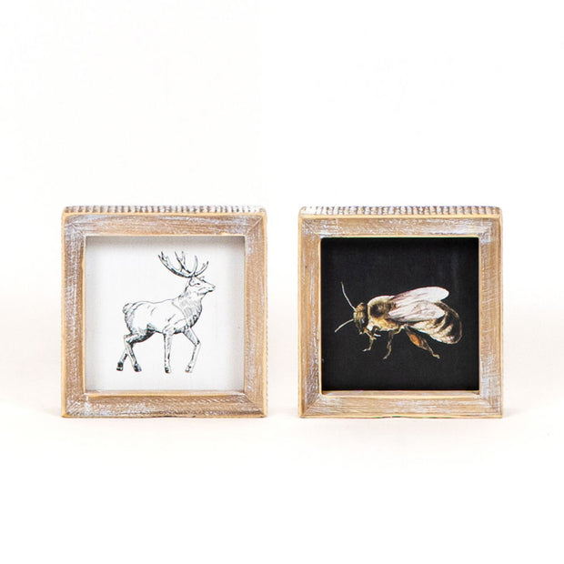 Wooden Double Sided Deer & Bee Tabletop Decor