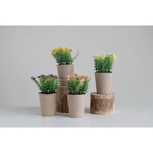 Blooming Faux Flowers in Paper Pot