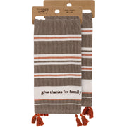 "Give Thanks For Family" Striped Kitchen Towel
