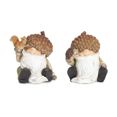 Resin Gnome w/ Acorn Hat & Friendly Animal 