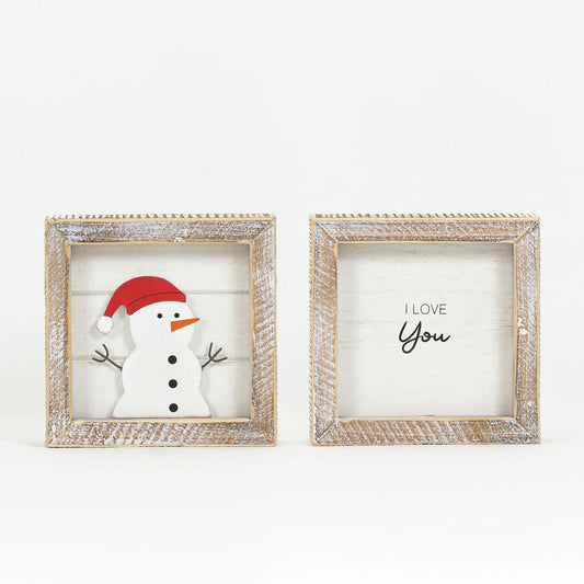 Wooden Double Sided Snowman & Love Quote Tabletop Decor