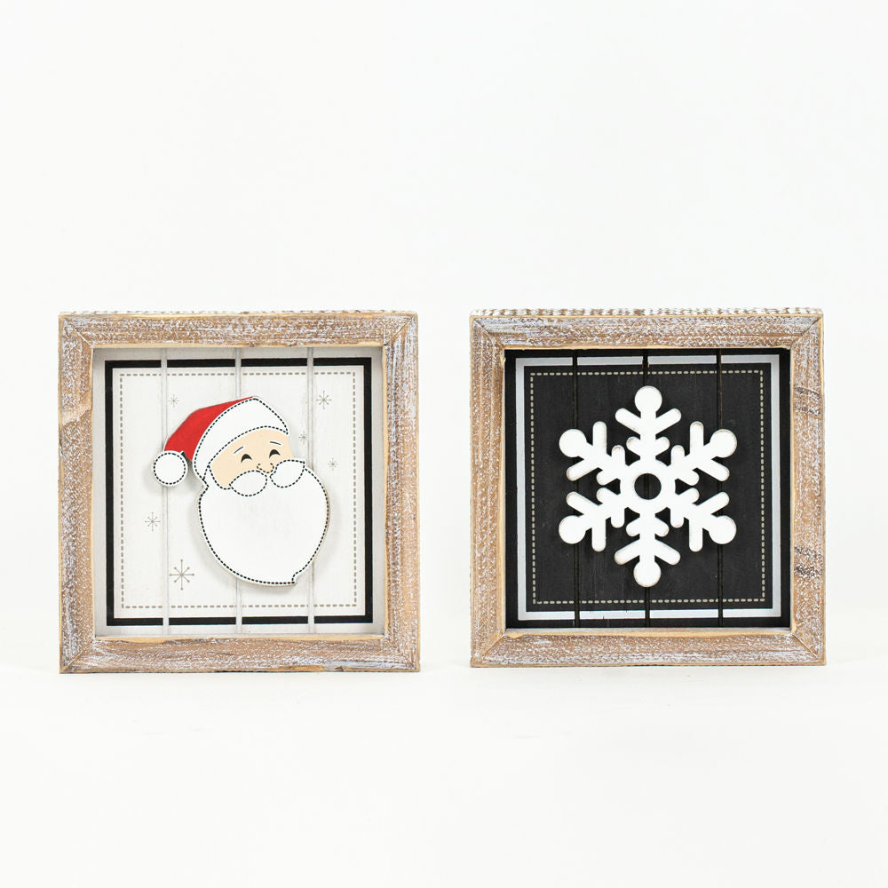 Wooden Double Sided Santa & Snowflake Block Sign