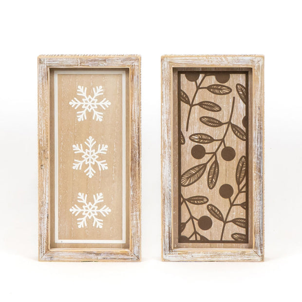 Wooden Double Sided Triple Snowflake & Holly Tabletop Decor
