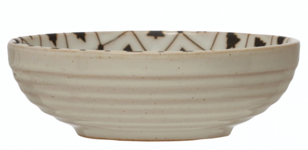 White & Black Stoneware Bowl with Tree Pattern