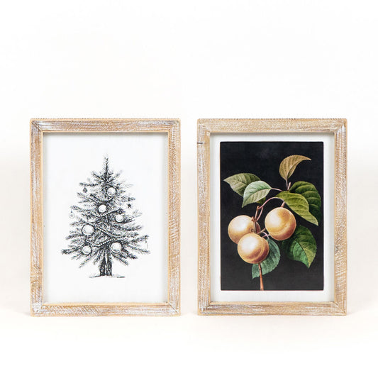 Wood Framed Double Sided Holiday Tree & Peaches Wall Decor