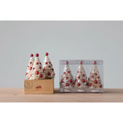 Bottle Brush Trees With Red Ornaments | Set of 3