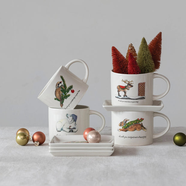 "I Wish You…" Stoneware Animal & Wishes Christmas Mugs | Pick Your Style