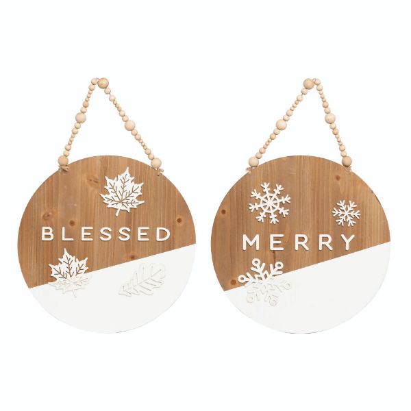 Wood Double Sided Merry/Blessed Hanging Decor