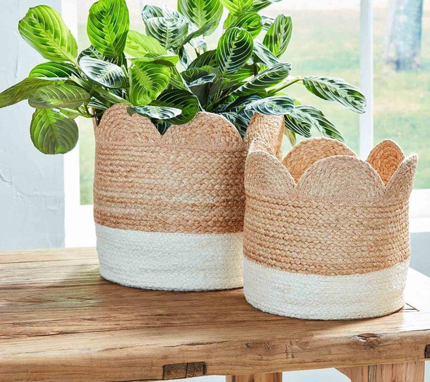 Natural & White Dipped Scalloped Basket | 2 Assorted