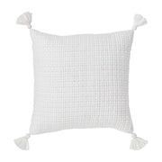 White Square Basket Weave Fringe Pillow