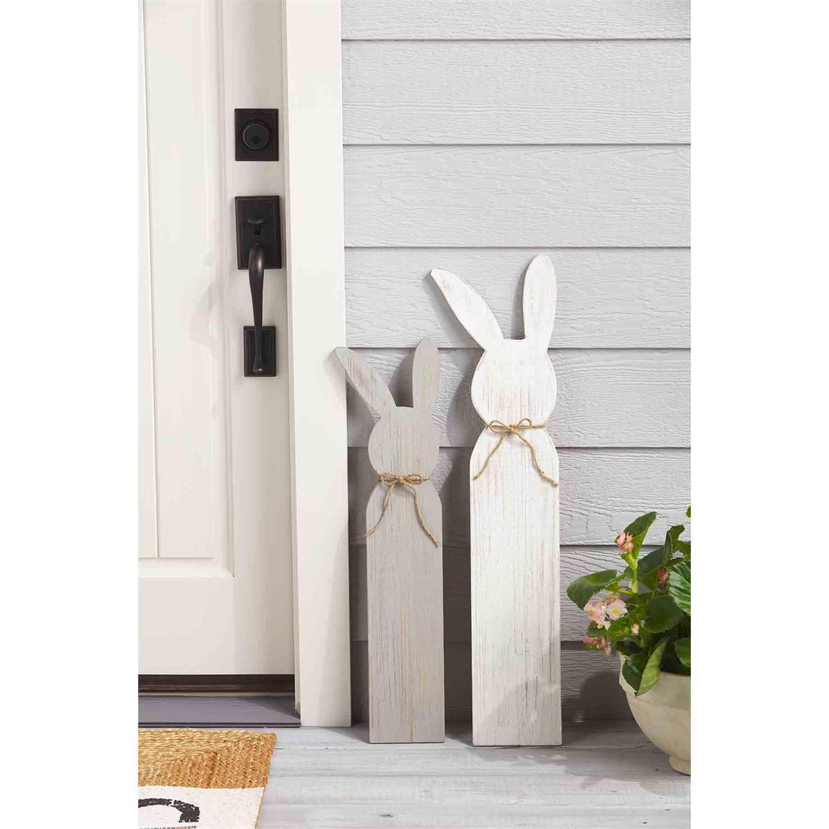 Grey Bunny Wood Plank Decor | Small