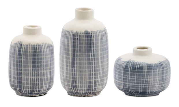 Mini Netted Design Blue Pots | 3 Assorted