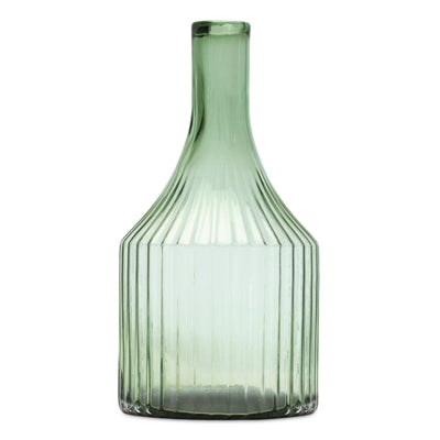 Tall Green Glass Vase with Vertical Lines