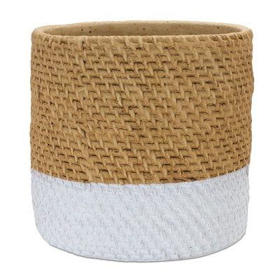 Wicker Cement Pot with White Dip | 2 Assorted
