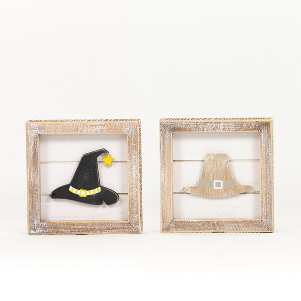 Wood Framed Witch & Pilgrim Hat | Double Sided