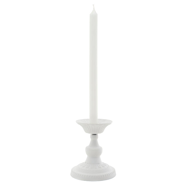 White Metal Pedestal Tapered Candleholder