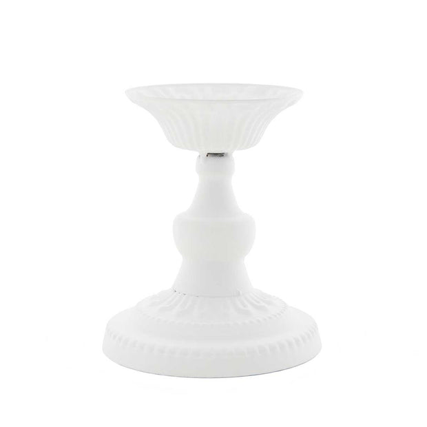 White Metal Pedestal Tapered Candleholder