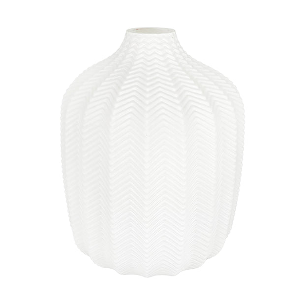 Small chevron patterned white vase