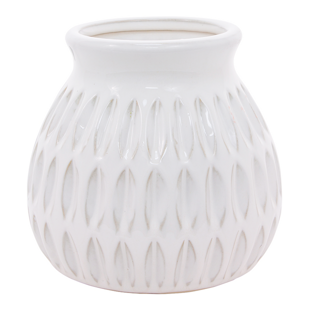 Wide white textured vase