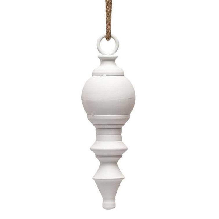 Finial White Metal Ornament With Rope Hanger | Small