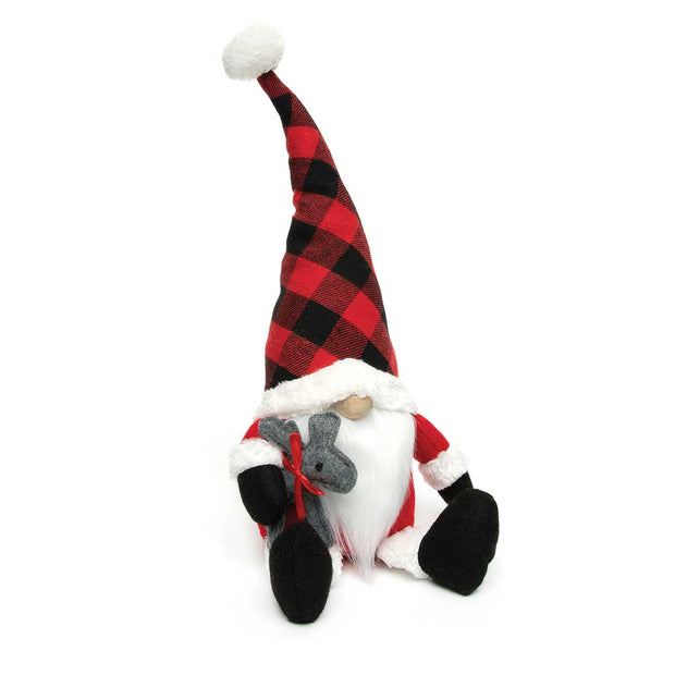 Buffalo Plaid Gnome with Little Deer | Large
