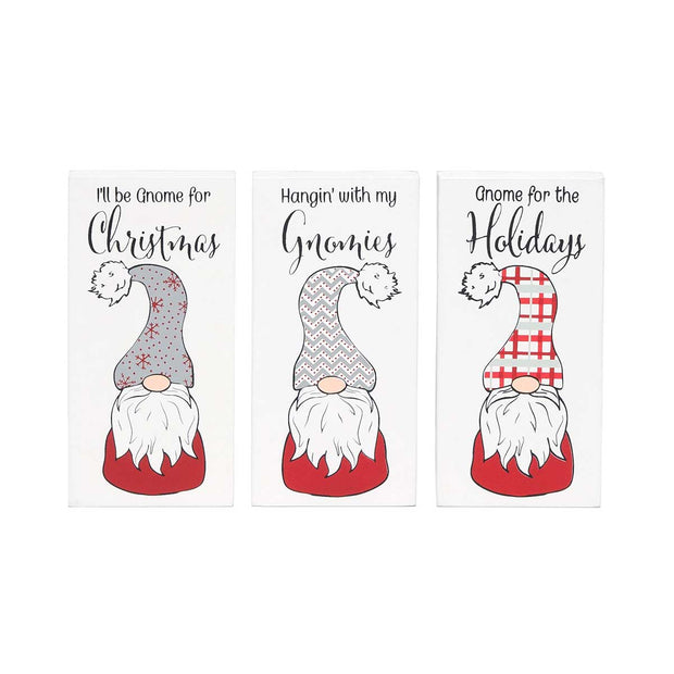 Holiday Gnome Trio Wood Block Sign | 3 Assorted.