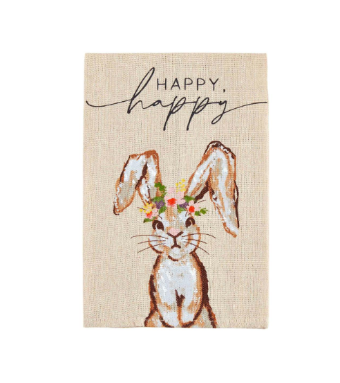 Happy Happy Bunny Painted Tea Towel