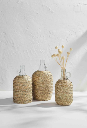 Woven Seagrass Sleeve Glass Vase | Large