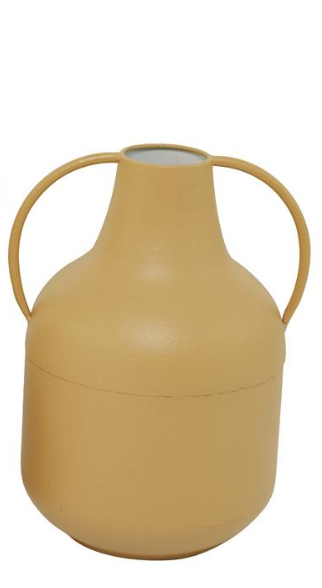 Yellow metal vase with handles
