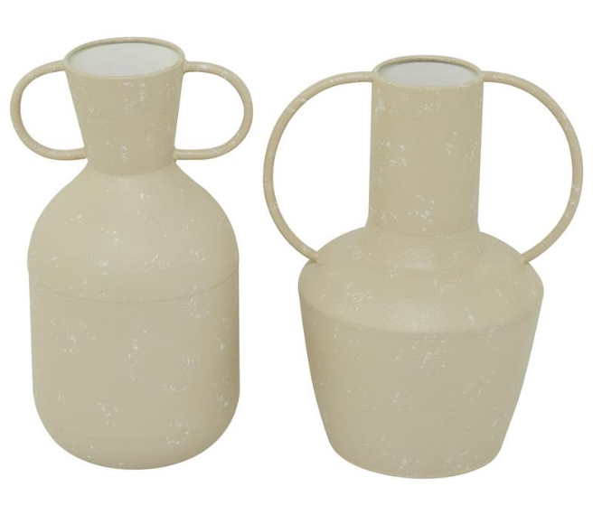 Beige metal vase with handles