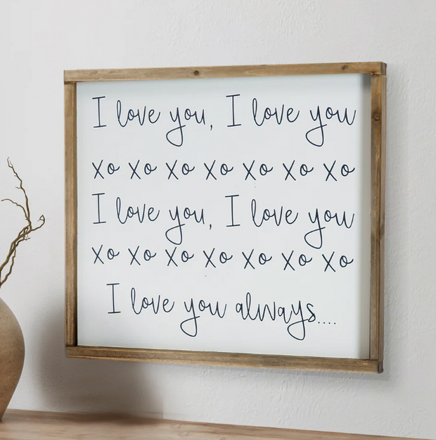 I Love You XO Antique Wood Framed Sign