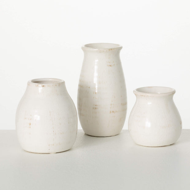White Glossy Vases | 3 Assorted