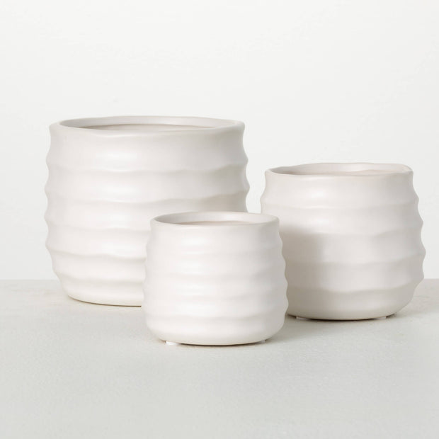 Matte Ivory Ribbed Round Pot | Pick Your Size