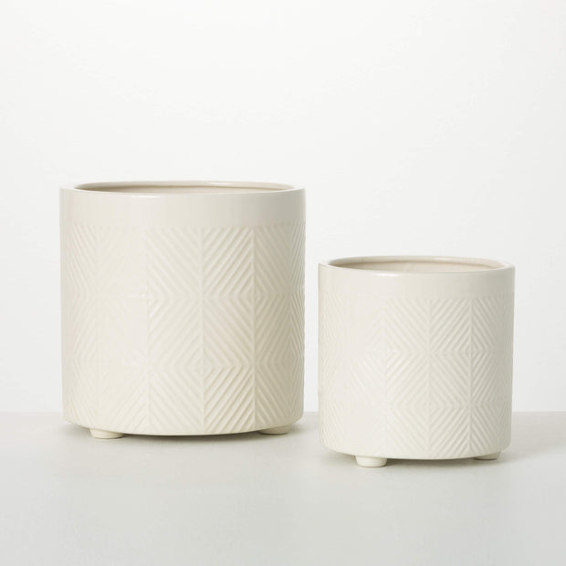 Diamond Textured Footed Pots | 2 Assorted