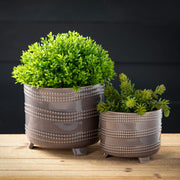 Grey Beaded Textured Footed Pots | 2 Assorted