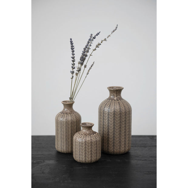 Embossed Reactive Glaze Olive Green Vases | Pick Your Size